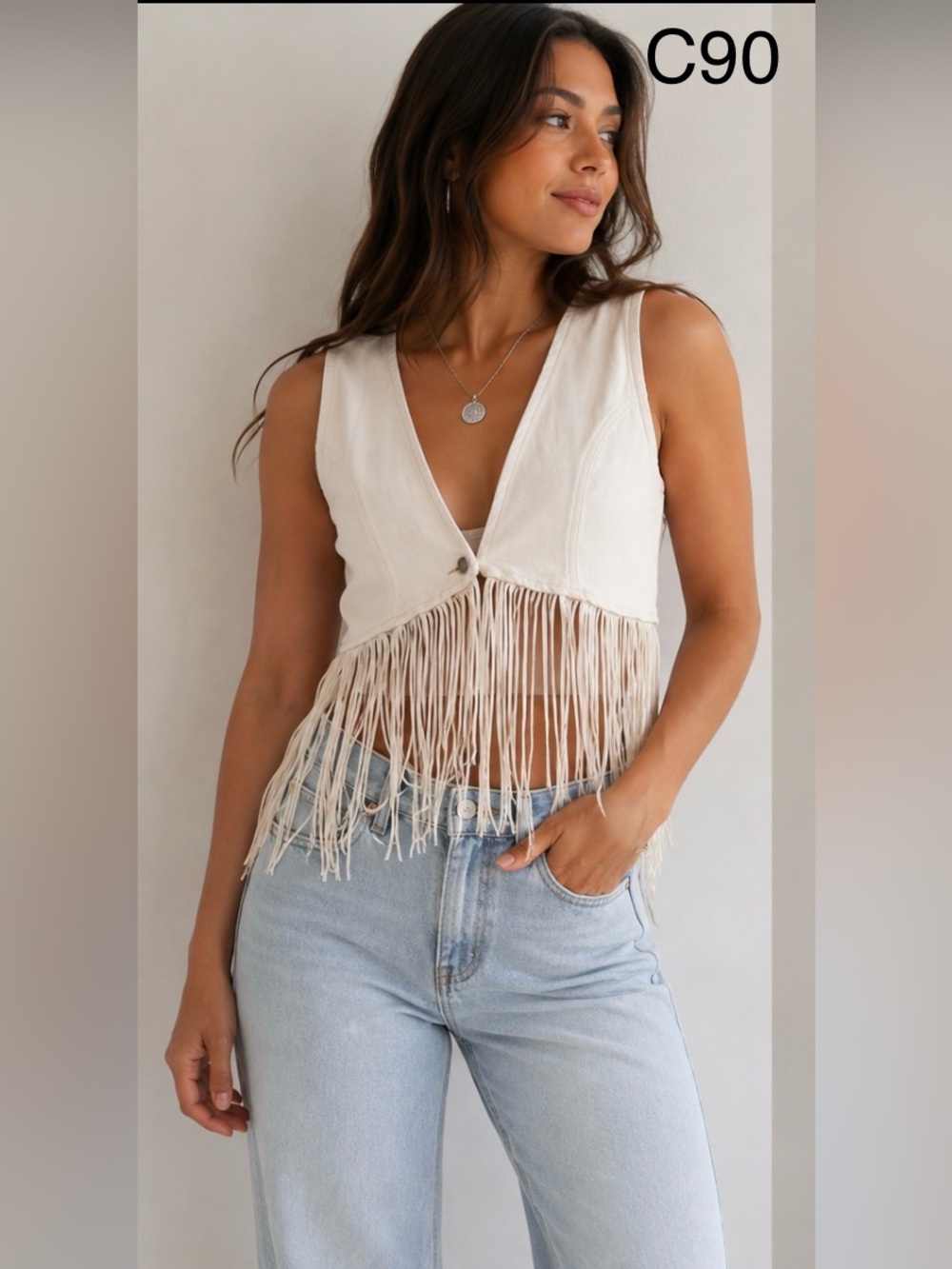 Nasty Gal light pink Fringe Crop Vest,size 12